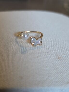 Gold Pearl & White Butterfly Open Ring - Women's Jewelry